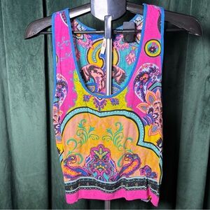 True Destiny Pink and Yellow Paisley Print Tank Top